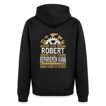 Robert Name Geschenk Geburtstag - Unisex Premium Bio Zip Hoodie - Schwarz - Hinten - Nico (187cm)