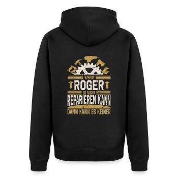 Roger Name Geschenk Geburtstag - Unisex Premium Bio Zip Hoodie - Schwarz - Hinten - Nico (187cm)