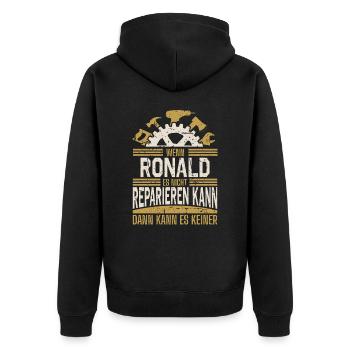 Ronald Name Geschenk Geburtstag - Unisex Premium Bio Zip Hoodie - Schwarz - Hinten - Nico (187cm)