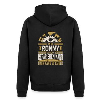 Ronny Name Geschenk Geburtstag - Unisex Premium Bio Zip Hoodie - Schwarz - Hinten - Nico (187cm)