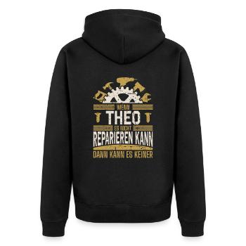Theo Name Geschenk Geburtstag - Unisex Premium Bio Zip Hoodie - Schwarz - Hinten - Nico (187cm)