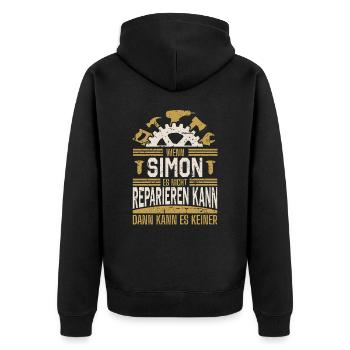 Simon Name Geschenk Geburtstag - Unisex Premium Bio Zip Hoodie - Schwarz - Hinten - Nico (187cm)