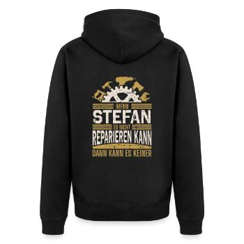 Stefan Name Geschenk Geburtstag - Unisex Premium Bio Zip Hoodie - Schwarz - Hinten - Nico (187cm)