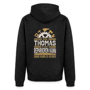 Thomas Name Geschenk Geburtstag - Unisex Premium Bio Zip Hoodie - Schwarz - Hinten - Nico (187cm)