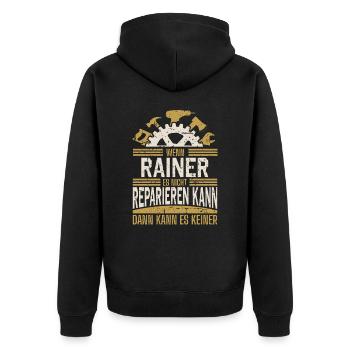 Rainer Name Geschenk Geburtstag - Unisex Premium Bio Zip Hoodie - Schwarz - Hinten - Nico (187cm)