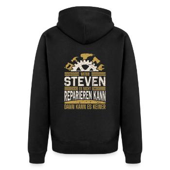Steven Name Geschenk Geburtstag - Unisex Premium Bio Zip Hoodie - Schwarz - Hinten - Nico (187cm)