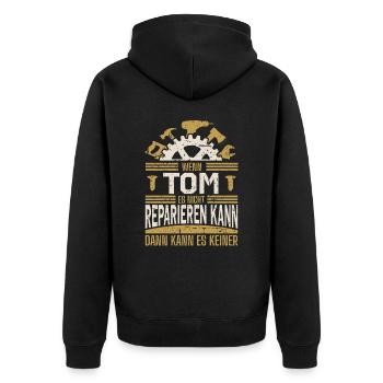 Tom Name Geschenk Geburtstag - Unisex Premium Bio Zip Hoodie - Schwarz - Hinten - Nico (187cm)