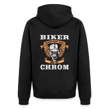 Biker werden nicht alt. Das ist Chrom! - Unisex Premium Bio Zip Hoodie - Schwarz - Hinten - Nico (187cm)