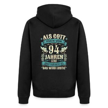 94 Geburtstag Geschenk Jahre Lustig Spruch - Unisex Premium Bio Zip Hoodie - Schwarz - Hinten - Nico (187cm)