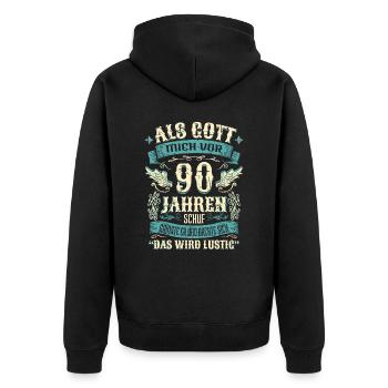 90 Geburtstag Geschenk Jahre Lustig Spruch - Unisex Premium Bio Zip Hoodie - Schwarz - Hinten - Nico (187cm)