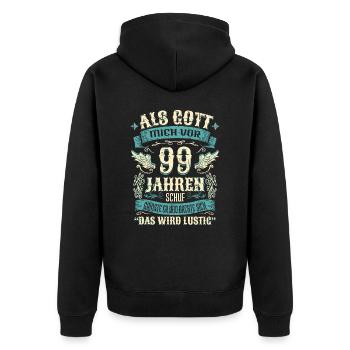 99 Geburtstag Geschenk Jahre Lustig Spruch - Unisex Premium Bio Zip Hoodie - Schwarz - Hinten - Nico (187cm)