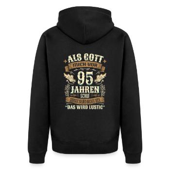 95 Geschenk Geburtstag Jahre Lustig Spruch - Unisex Premium Bio Zip Hoodie - Schwarz - Hinten - Nico (187cm)