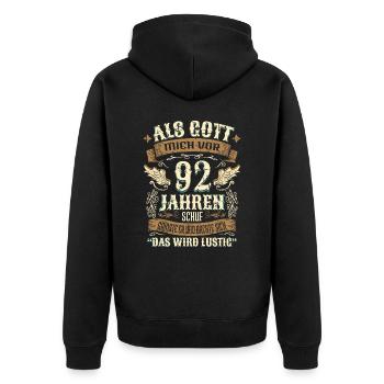 92 Geschenk Geburtstag Jahre Lustig Spruch - Unisex Premium Bio Zip Hoodie - Schwarz - Hinten - Nico (187cm)