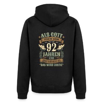 92 Geburtstag Geschenk Jahre Geburtstagsgeschenk - Unisex Premium Bio Zip Hoodie - Schwarz - Hinten - Nico (187cm)