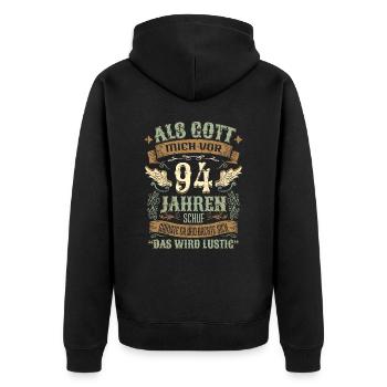 94 Geburtstag Geschenk Jahre Geburtstagsgeschenk - Unisex Premium Bio Zip Hoodie - Schwarz - Hinten - Nico (187cm)