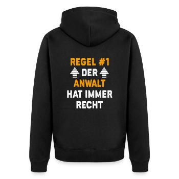 Anwalt Geschenk Geburtstag Spruch - Unisex Premium Bio Zip Hoodie - Schwarz - Hinten - Nico (187cm)