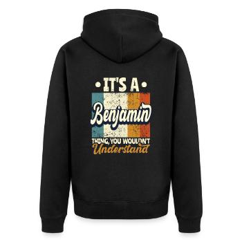 Name Benjamin Geschenk Geburtstag Spruch - Unisex Premium Bio Zip Hoodie - Schwarz - Hinten - Nico (187cm)