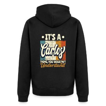 Name Carlos Gift Birthday Quote - Unisex Premium Organic Zip Hoodie - black - Back - Nico (187cm)