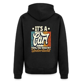 Nom Carl Cadeau Anniversaire Dire - Veste à capuche bio Premium Unisexe - noir - Dos - Nico (187cm)