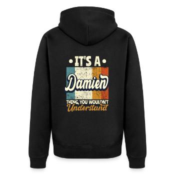 Name Damien Gift Birthday Quote - Unisex Premium Organic Zip Hoodie - black - Back - Nico (187cm)