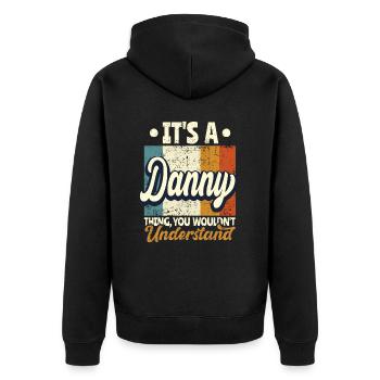 Nom Danny Cadeau Citation d’anniversaire - Veste à capuche bio Premium Unisexe - noir - Dos - Nico (187cm)