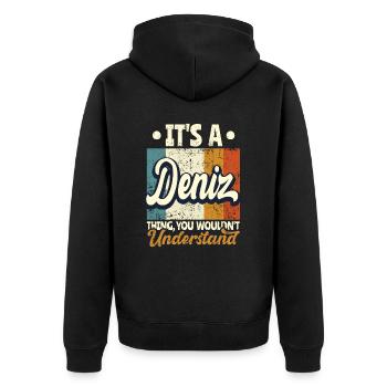 Name Deniz Gift Birthday Saying - Unisex Premium Organic Zip Hoodie - black - Back - Nico (187cm)
