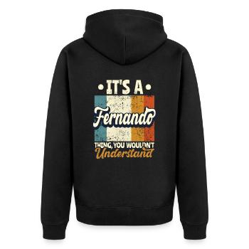 Name Fernando Geschenk Geburtstag Spruch - Unisex Premium Bio Zip Hoodie - Schwarz - Hinten - Nico (187cm)