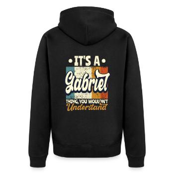 Name Gabriel Geschenk Geburtstag Spruch - Unisex Premium Bio Zip Hoodie - Schwarz - Hinten - Nico (187cm)