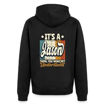 Name Jason Geschenk Geburtstag Spruch - Unisex Premium Bio Zip Hoodie - Schwarz - Hinten - Nico (187cm)
