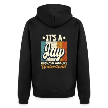 Name Jay Geschenk Geburtstag Spruch - Unisex Premium Bio Zip Hoodie - Schwarz - Hinten - Nico (187cm)