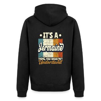 Nom Jermaine Cadeau Anniversaire Dire - Veste à capuche bio Premium Unisexe - noir - Dos - Nico (187cm)