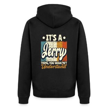 Name Jerry Gift Birthday Quote - Unisex Premium Organic Zip Hoodie - black - Back - Nico (187cm)