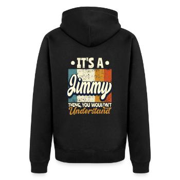 Nom Jimmy Cadeau Citation d’anniversaire - Veste à capuche bio Premium Unisexe - noir - Dos - Nico (187cm)