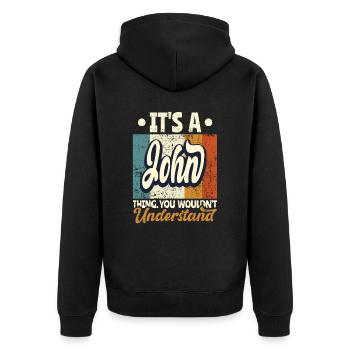Name John Geschenk Geburtstag Spruch - Unisex Premium Bio Zip Hoodie - Schwarz - Hinten - Nico (187cm)
