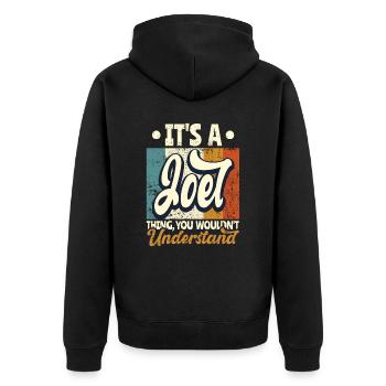 Nom Joel Cadeau Citation d’anniversaire - Veste à capuche bio Premium Unisexe - noir - Dos - Nico (187cm)