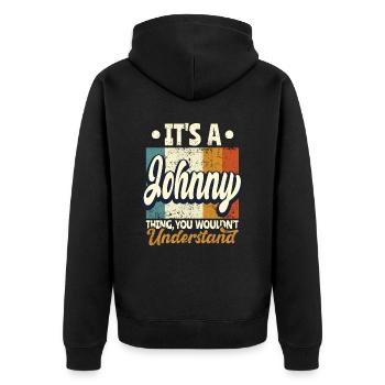 Name Johnny Gift Birthday Quote - Unisex Premium Organic Zip Hoodie - black - Back - Nico (187cm)