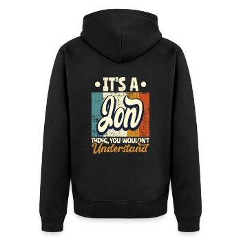 Name Jon Geschenk Geburtstag Spruch - Unisex Premium Bio Zip Hoodie - Schwarz - Hinten - Nico (187cm)