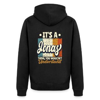 Name Jonas Geschenk Geburtstag Spruch - Unisex Premium Bio Zip Hoodie - Schwarz - Hinten - Nico (187cm)