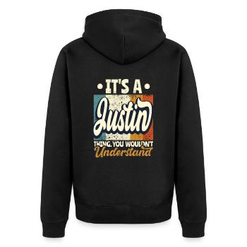 Nom Justin Cadeau Citation d’anniversaire - Veste à capuche bio Premium Unisexe - noir - Dos - Nico (187cm)
