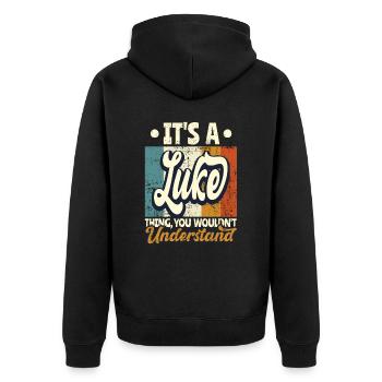 Nom Luke Cadeau Citation d’anniversaire - Veste à capuche bio Premium Unisexe - noir - Dos - Nico (187cm)