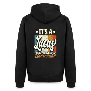 Name Lucas Geschenk Geburtstag Spruch - Unisex Premium Bio Zip Hoodie - Schwarz - Hinten - Nico (187cm)
