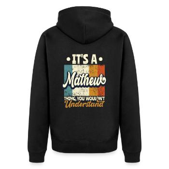 Nommez Mathew Cadeau Anniversaire Dire - Veste à capuche bio Premium Unisexe - noir - Dos - Nico (187cm)