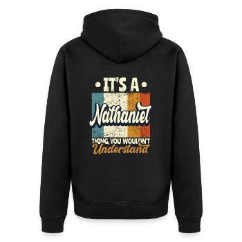 Name Nathaniel Gift Birthday Quote - Unisex Premium Organic Zip Hoodie - black - Back - Nico (187cm)