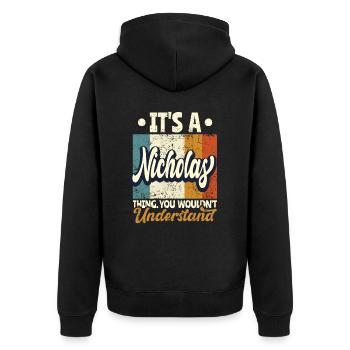 Name Nicholas Geschenk Geburtstag Spruch - Unisex Premium Bio Zip Hoodie - Schwarz - Hinten - Nico (187cm)