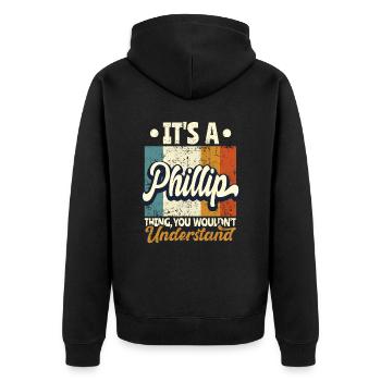 Name Phillip Geschenk Geburtstag Spruch - Unisex Premium Bio Zip Hoodie - Schwarz - Hinten - Nico (187cm)