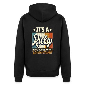 Name Ricky Geschenk Geburtstag Spruch - Unisex Premium Bio Zip Hoodie - Schwarz - Hinten - Nico (187cm)