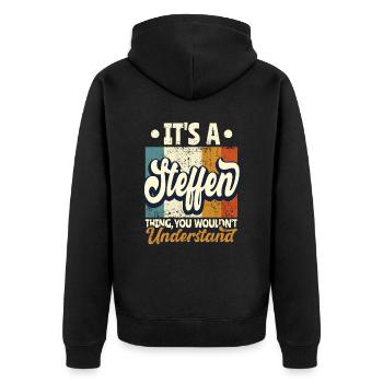 Name Steffen Geschenk Geburtstag Spruch - Unisex Premium Bio Zip Hoodie - Schwarz - Hinten - Nico (187cm)