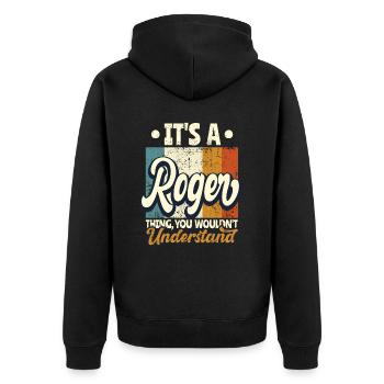 Name Roger Gift Birthday Quote - Unisex Premium Organic Zip Hoodie - black - Back - Nico (187cm)
