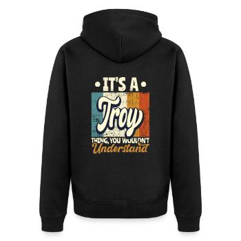 Name Troy Geschenk Geburtstag Spruch - Unisex Premium Bio Zip Hoodie - Schwarz - Hinten - Nico (187cm)