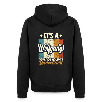 Nom Wolfgang Cadeau Anniversaire Dire - Veste à capuche bio Premium Unisexe - noir - Dos - Nico (187cm)